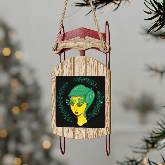 Hello Spring Green Witch Mother Nature Sled Ornaments