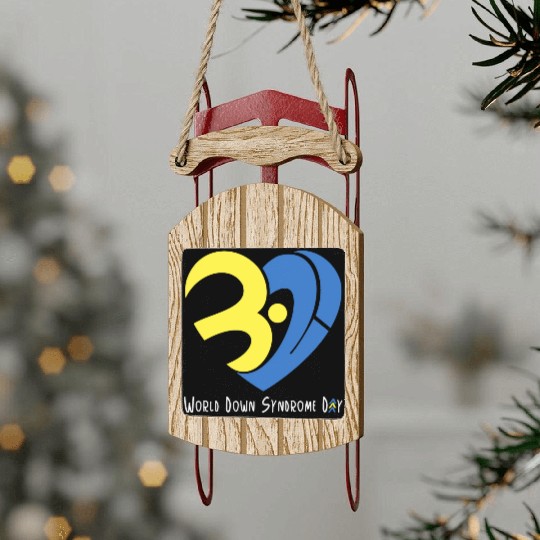 Love World Down Syndrome Awareness Day Love 3 Sled Ornaments