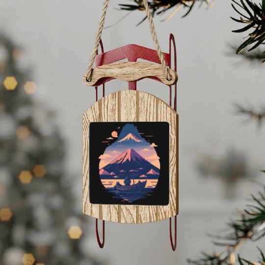 Serene Mount Fuji Sunset Peaceful River Scenery Sled Ornaments