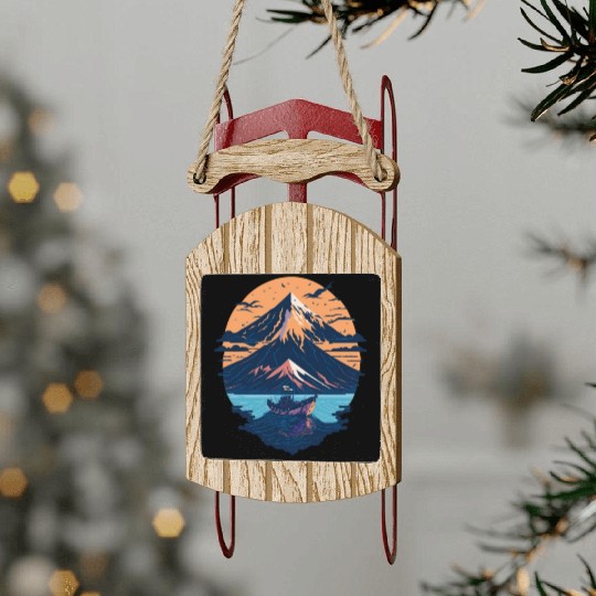 Serene Mount Fuji Sunset Peaceful River Scenery Sled Ornaments