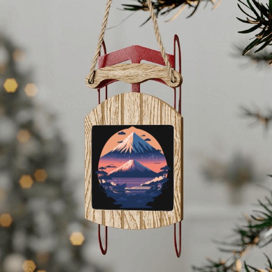 Serene Mount Fuji Sunset Peaceful River Scenery Sled Ornaments