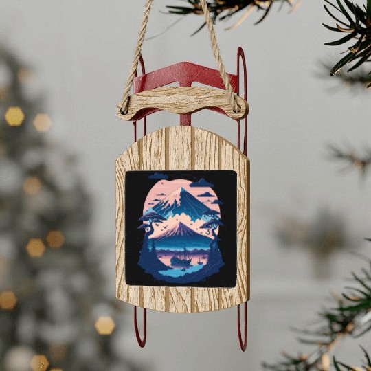 Serene Mount Fuji Sunset Peaceful River Scenery Sled Ornaments