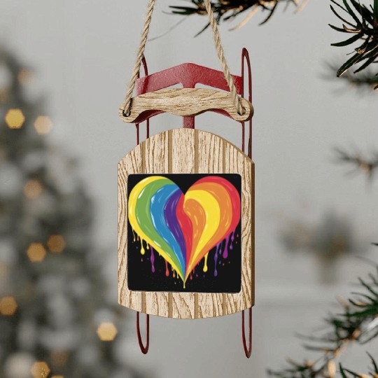 LGBTQ+ Empowerment: Rainbow Heart, Support Gay, Sled Ornaments