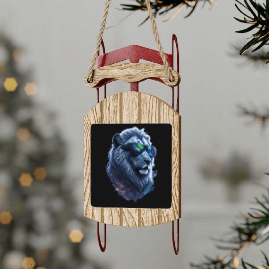 Silver Lion in Space: The Coolest Cat with Shades Sled Ornaments