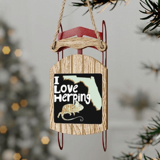 Florida Chameleon I Love Herping Sled Ornaments