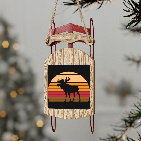 Moose Sunset Animal Sled Ornaments
