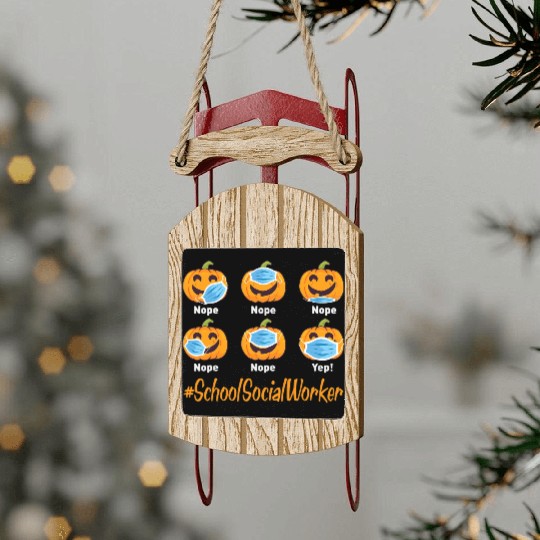 Funny Halloween School Social Worker Pumpkin Sled Ornaments