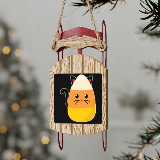 Candy Corn Cat Halloween Sled Ornaments