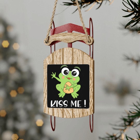 Cartoon Kids Frog I Kiss Me Frog Motif 1 Sled Ornaments