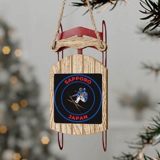 Retro Cool Skiing in Sapporo Japan Sled Ornaments