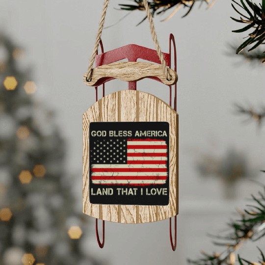 Old American Flag God Bless America Land That I Lo Sled Ornaments