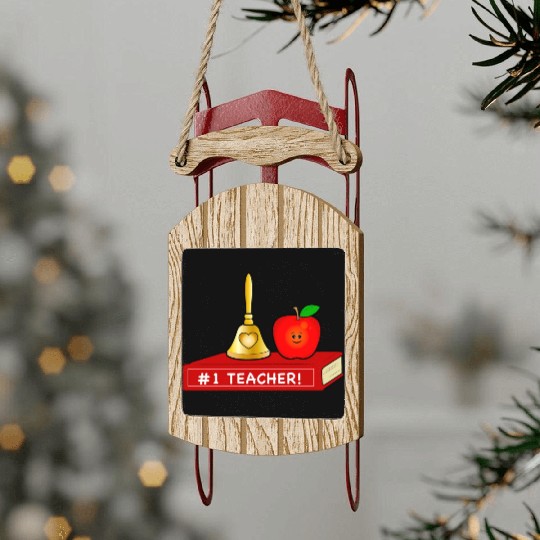 Teacher Appreciation Cute Apple And Bell With Book Sled Ornaments