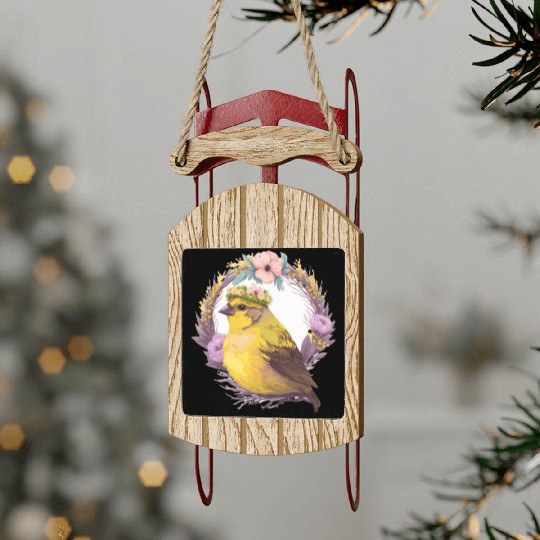 Cute Watercolor Canary Bird Flower Crown Pet Birds Sled Ornaments