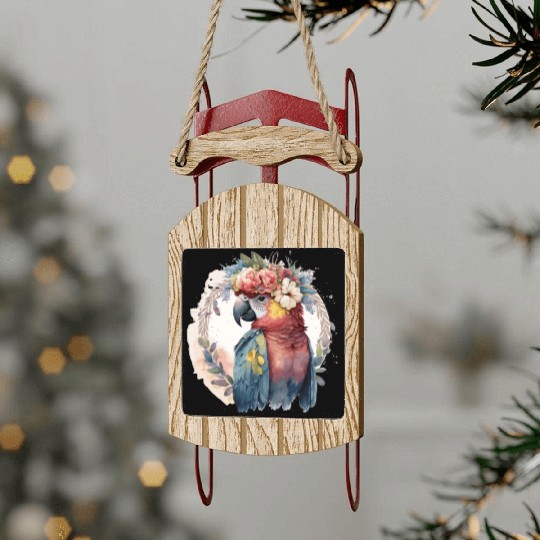Watercolor Parrot Macaw Bird Flower Crown Pet Bird Sled Ornaments