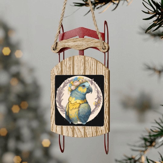 Yellow Blue Ara Macaw Flower Crown Parrot Parakeet Sled Ornaments