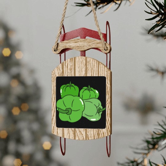 Four Green Bell Peppers Sled Ornaments
