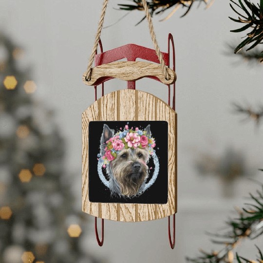 Cute Yorkshire Terrier Flower Crown Pet Dog Breed Sled Ornaments