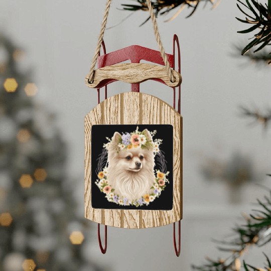 Cute Pomeranian Pom Flower Crown Pet Dog Breed Flo Sled Ornaments