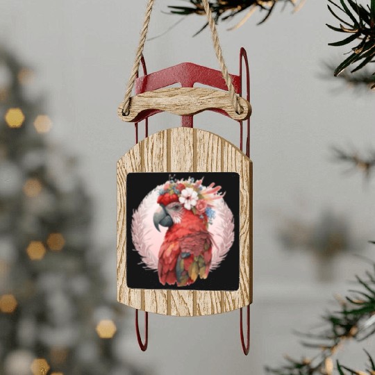 Red Scarlet Macaw Flower Crown Parrot Watercolor B Sled Ornaments