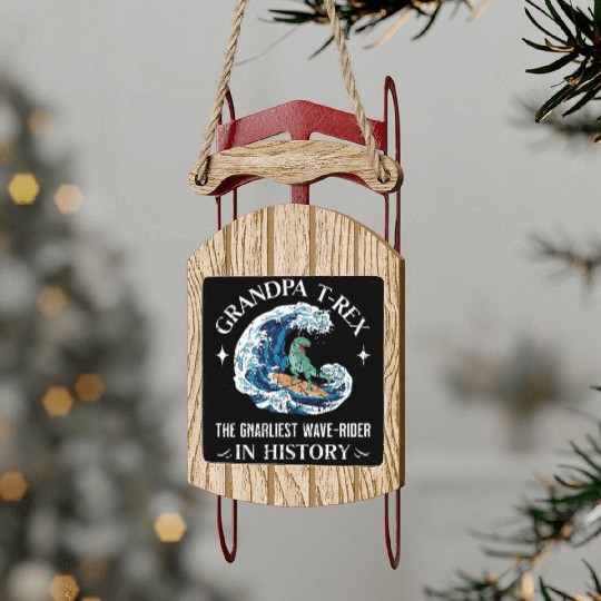 Grandpa Surfing T-Rex Surf Dinosaur Sled Ornaments