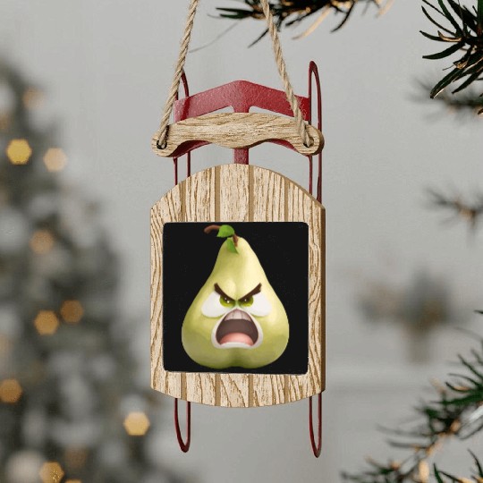 A pear with angry face cartoon style Sled Ornaments