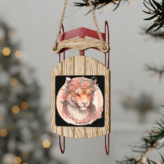 Watercolor Flower Tiger Chinese Zodiac Animal Sign Sled Ornaments