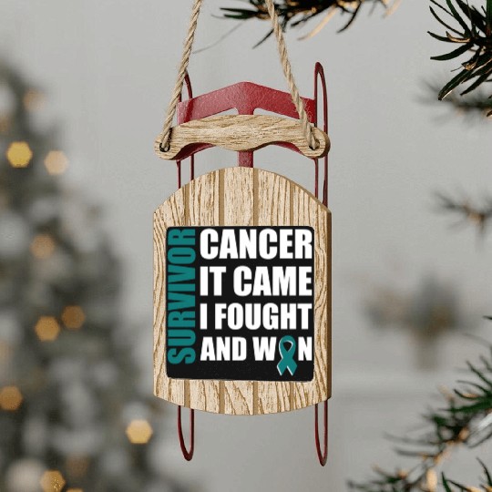Ovarian Cancer Fight Cancer Ribbon Sled Ornaments