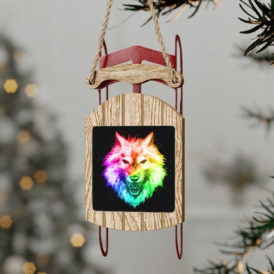 Bright Colorful Wolf Head – Rainbow Howling Wolf F Sled Ornaments