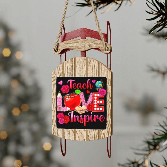 Teacher Love Inspire Floral Pencil Back To School Sled Ornaments