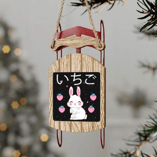 Strawberry Milk Bunny Aesthetic Vaporwave Anime Sled Ornaments