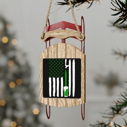 Green St PatricDay Beer American Flag Patriotic Ir Sled Ornaments