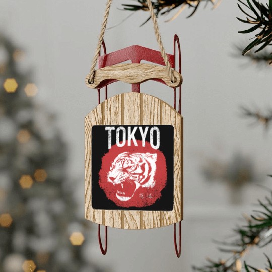 Tokyo Tiger Head Distressed Sled Ornaments