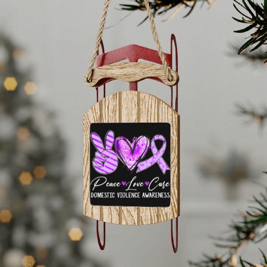 Peace Love Cure Purple Ribbon Domestic Violence Aw Sled Ornaments