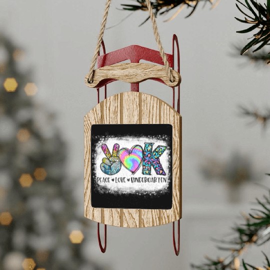 Peace Love Kindergarten Teacher Appreciation Retro Sled Ornaments