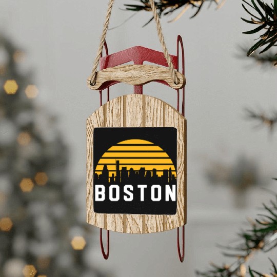 Boston Massachusetts Cityscape Yellow Sled Ornaments