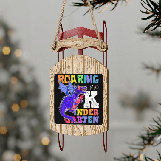 Roaring into Kindergarten Dragon Back to School Gi Sled Ornaments