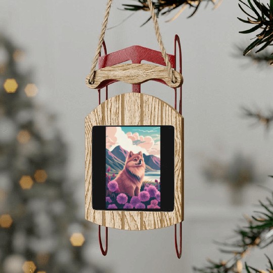 Pomeranian Nature Sled Ornaments