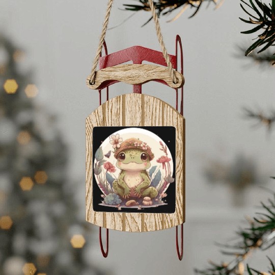 Cute Cottagecore Baby Frog Toad Frog Lovers Sled Ornaments