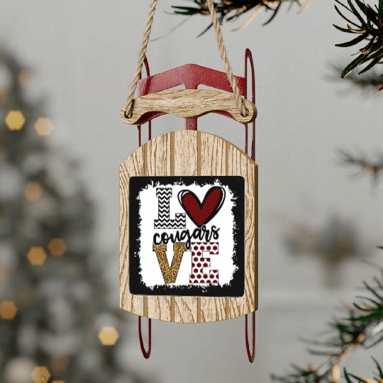 Cougars Mascot Love School Spirit Fantastic Sled Ornaments