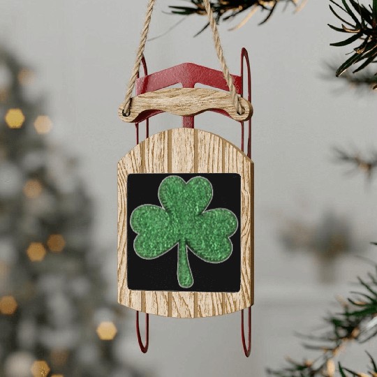 St Patrick'S Day Green Glitter-Clover Shamrock Sled Ornaments