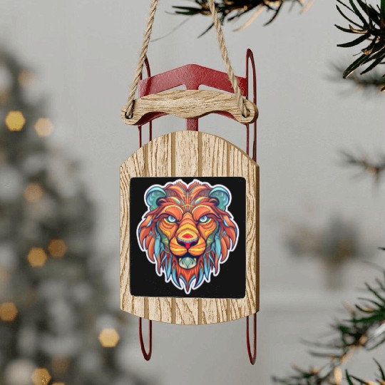 Color Lion Face Illustration Sled Ornaments
