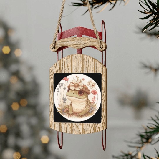 Cottagecore Cute Frog Toad Flower Crown Dark Acade Sled Ornaments