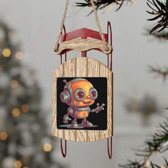 Cute waving robot illustration technology friendly Sled Ornaments