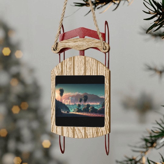 Colorful Hollywood Hills Vibrant Urban Landscape Sled Ornaments