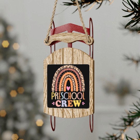 Preschool Crew Cute Leopard Rainbow Back To School Sled Ornaments