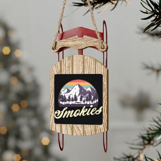 Retro Lake Tahoe Mountains Distressed Sled Ornaments