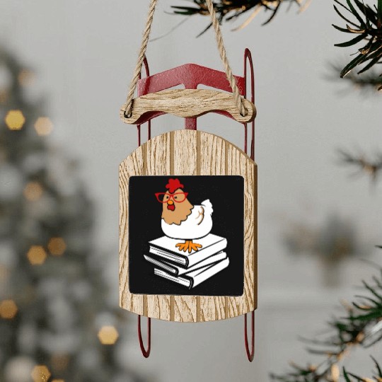 Chicken Book Nerd Love Reading Farm Sled Ornaments