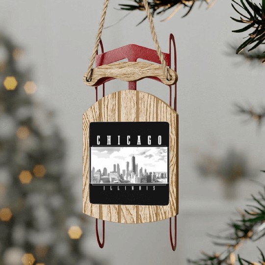 Chicago Illinois yline Pride Black White Chicago Sled Ornaments