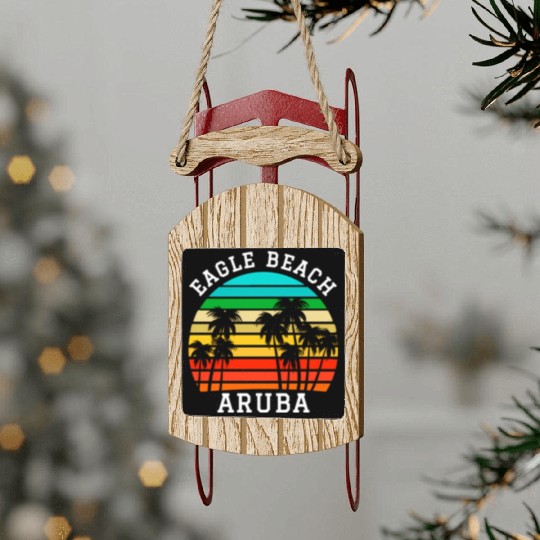 Eagle Beach Aruba Family Vacation Sunset Palm Sled Ornaments
