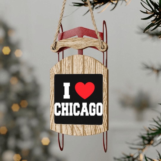 I Love Chicago Sled Ornaments